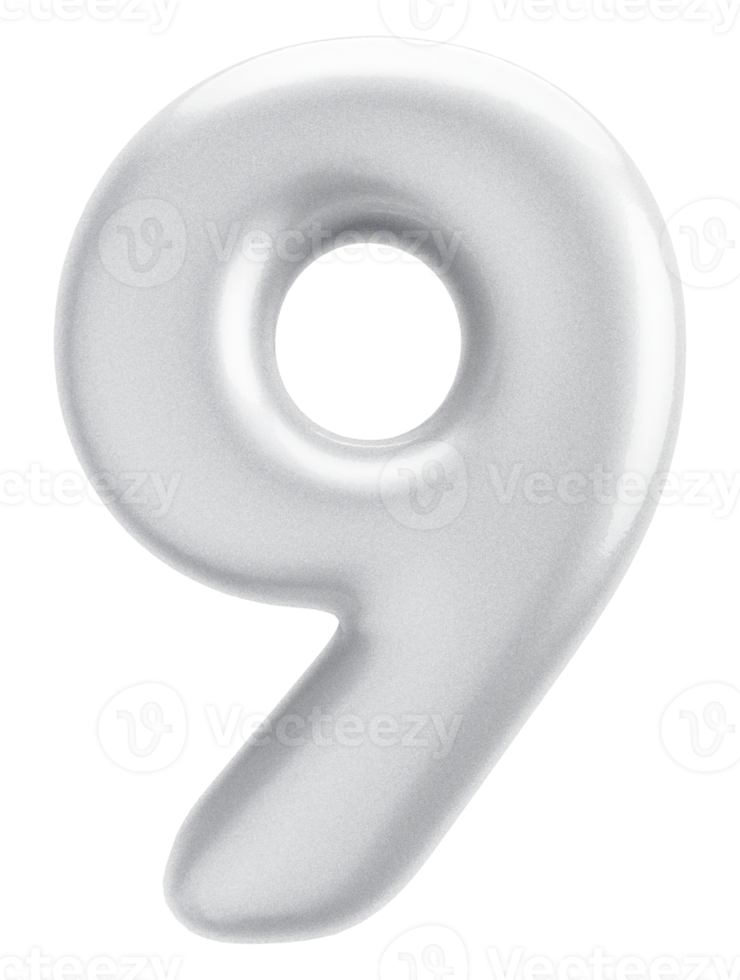 Number 9 3d silver Element png