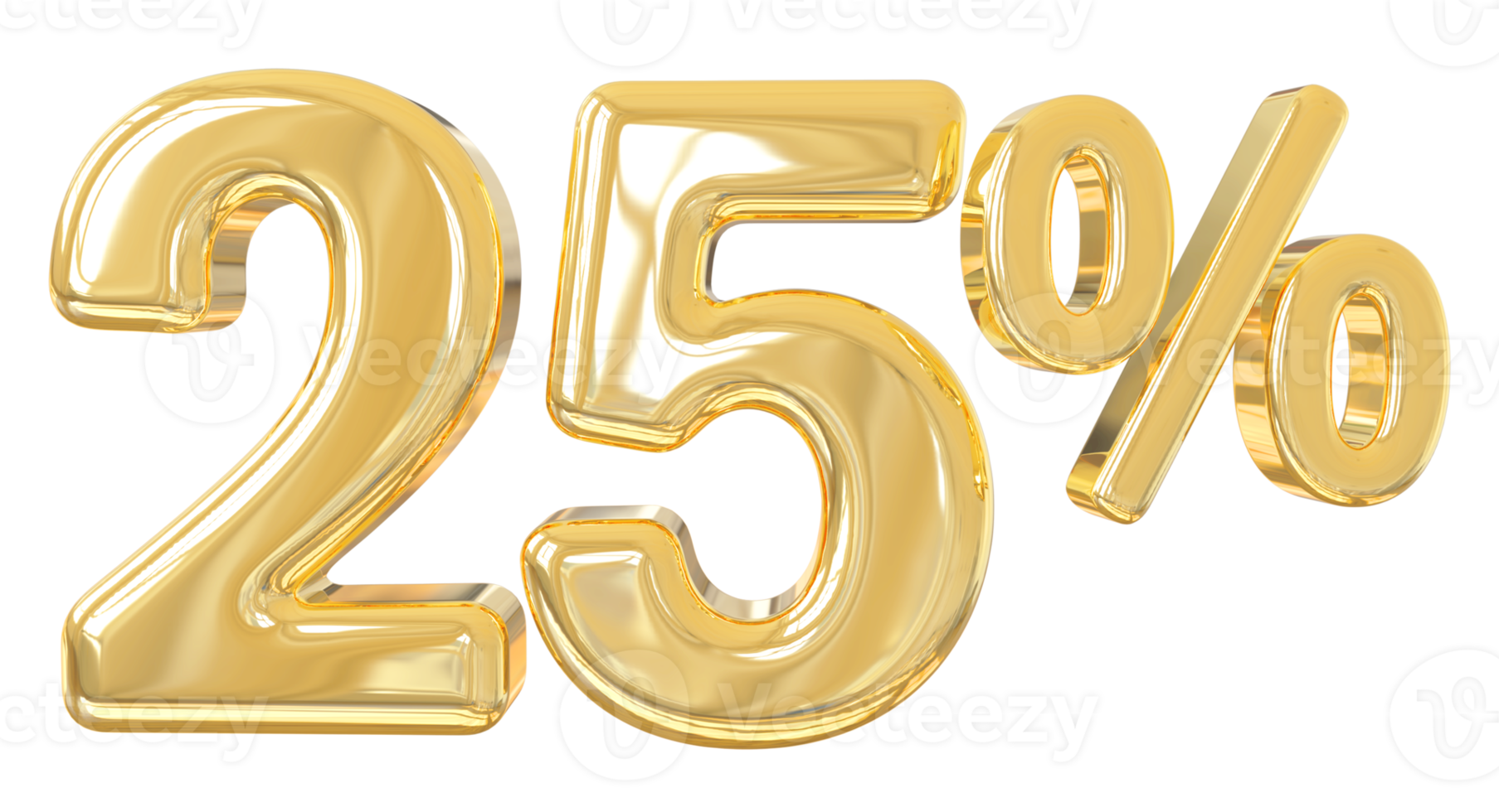 número 25 por ciento oro 3d png