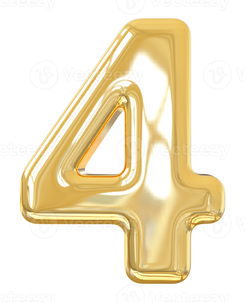 Number 4 Gold 3d png