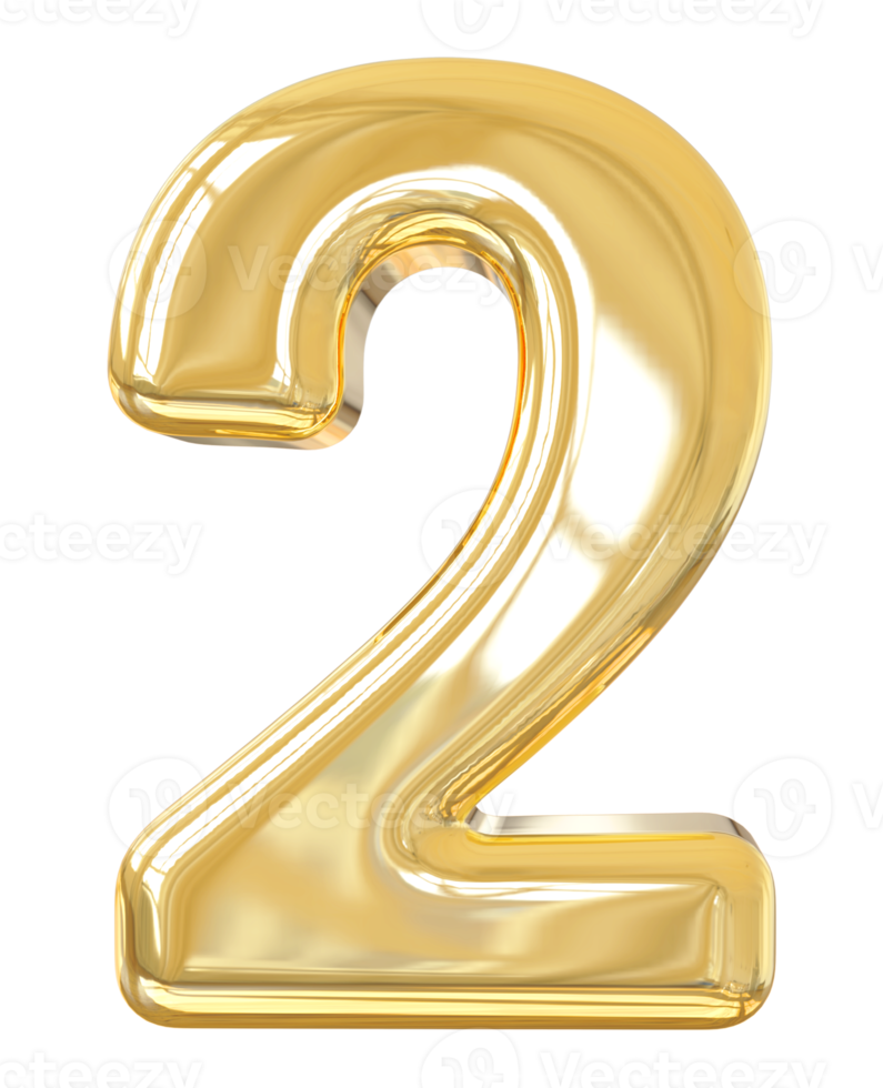 Number 2 Gold 3d png