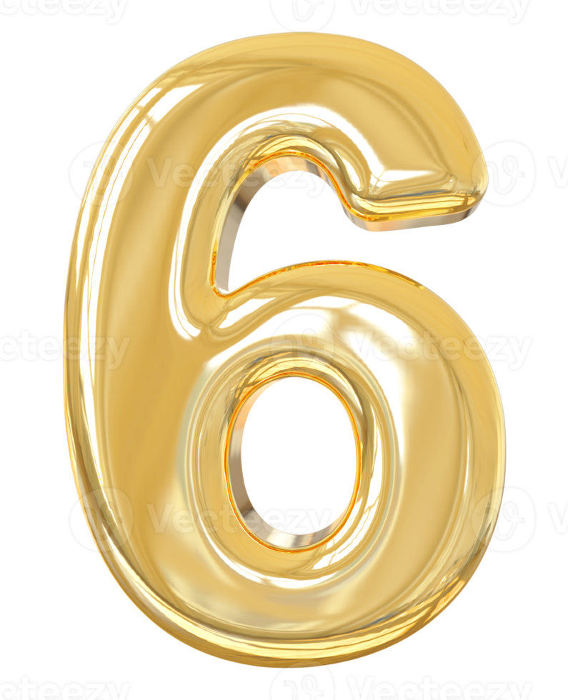 Number 6 Gold 3d png