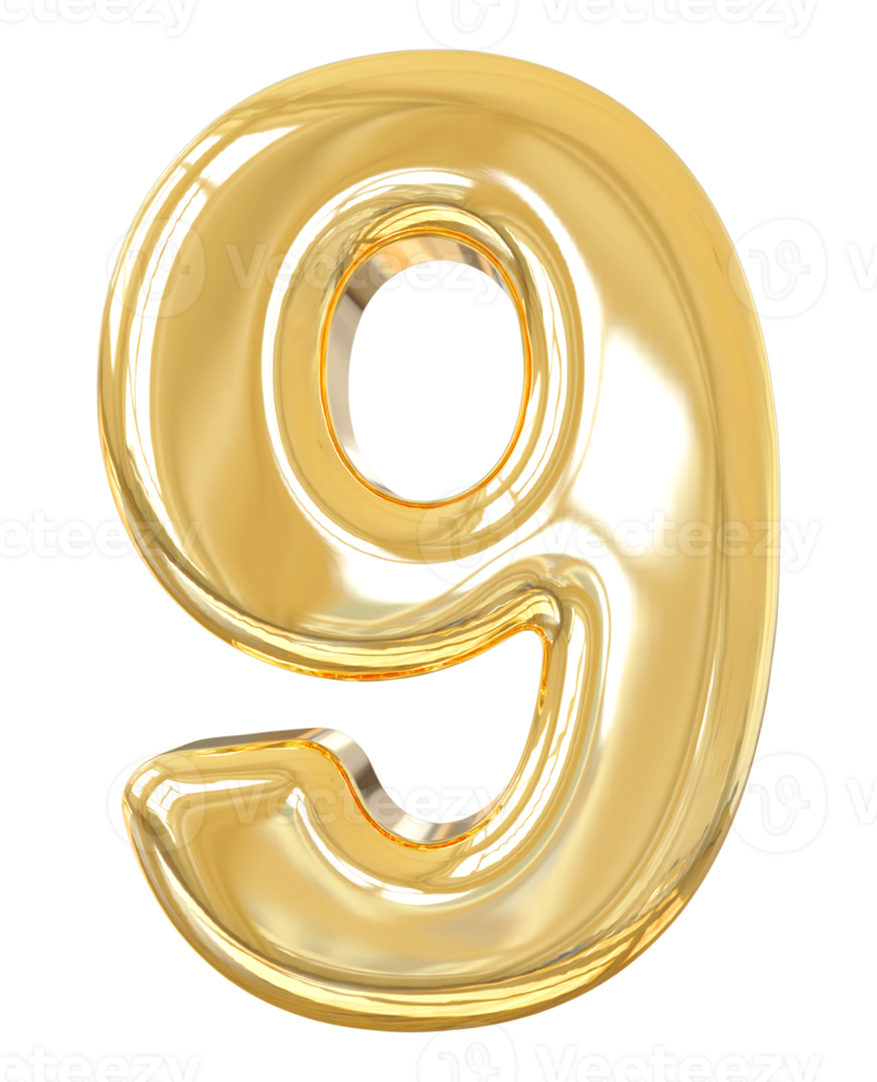 Number 9 Gold 3d png