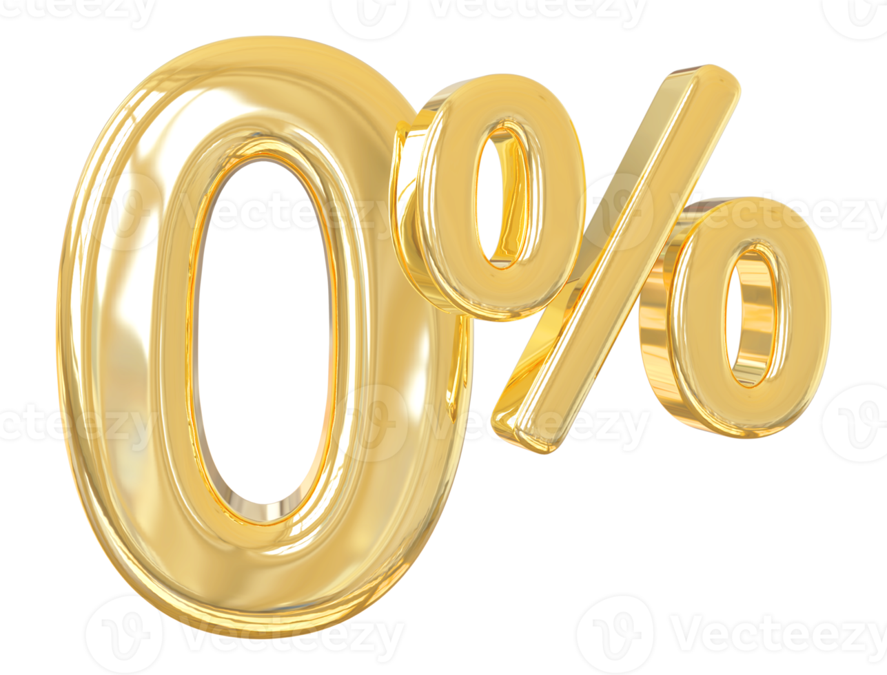 Number 0 percent gold 3D png