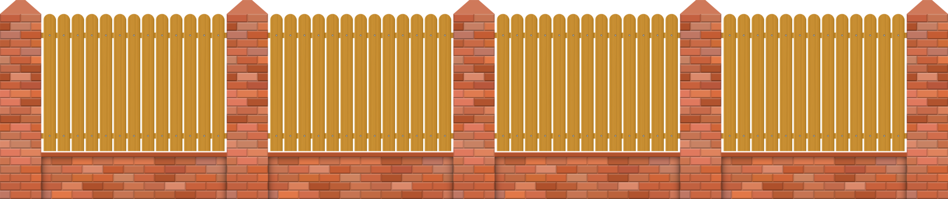 Brick and wood fence vector illustration isolated on white background png