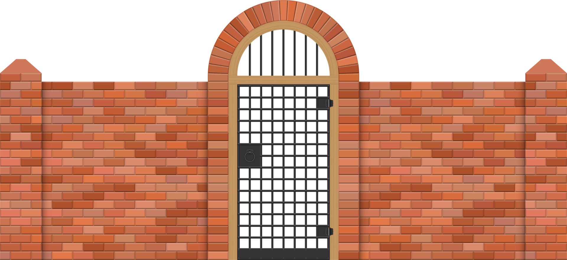 Puerta de acero con valla de ladrillo ilustración vectorial aislado sobre fondo blanco. png