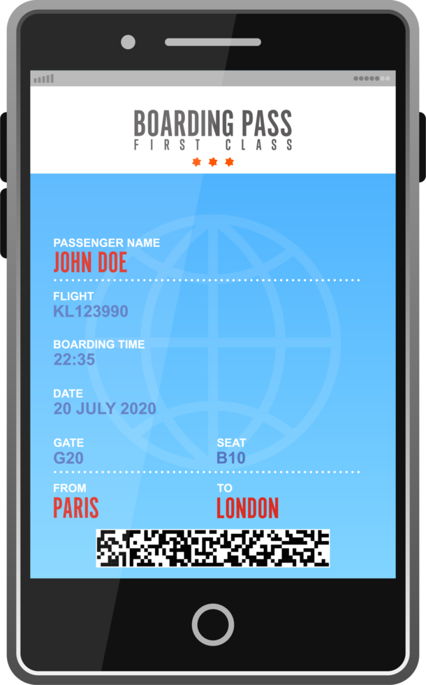 Boarding pass on smartphone vector illustration png