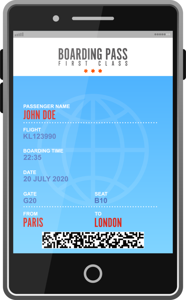 tarjeta de embarque en la ilustración de vector de teléfono inteligente png