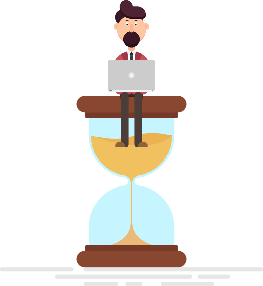 Man worker sitting on an hourglass vector illustration png