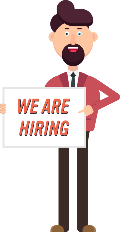 Happy businessman show a banner with hiring text png