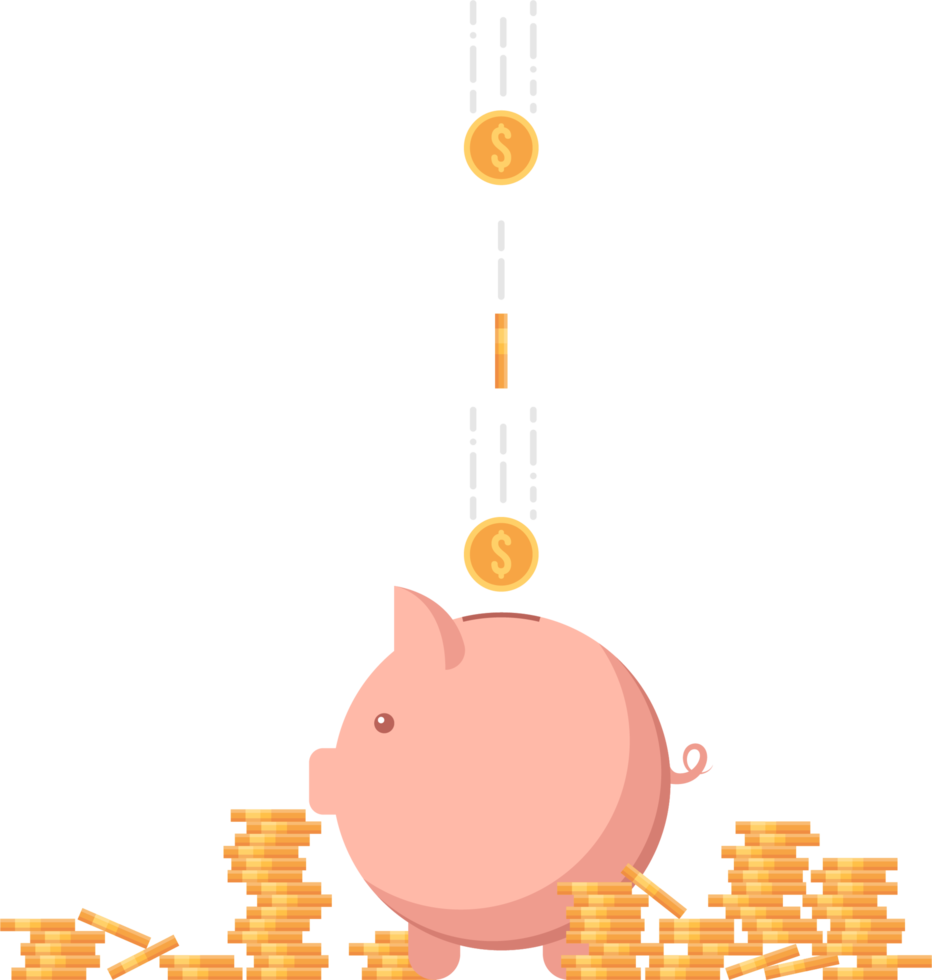 cofrinho com ilustração vetorial de moedas de dólar isolado no branco png