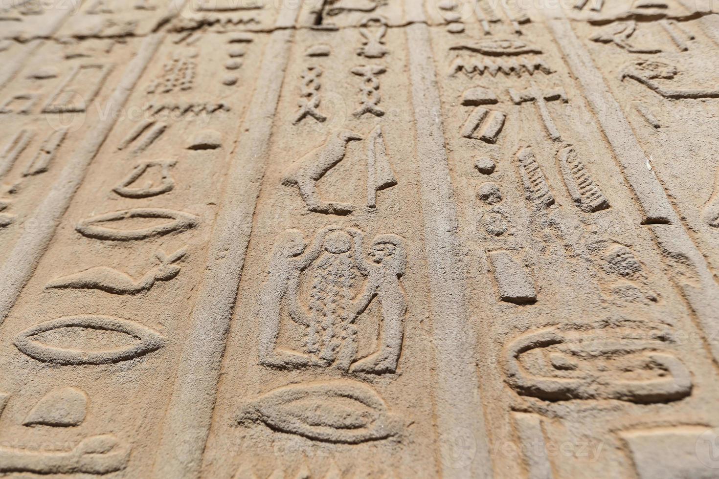 Hieroglyphics in Kom Ombo Temple, Aswan, Egypt photo