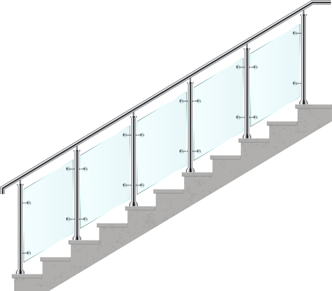 Stairs with glass railing vector illustration png