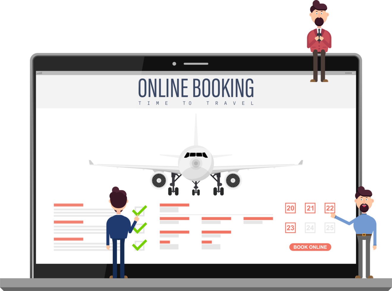 Book your flight online concept vector illustration png