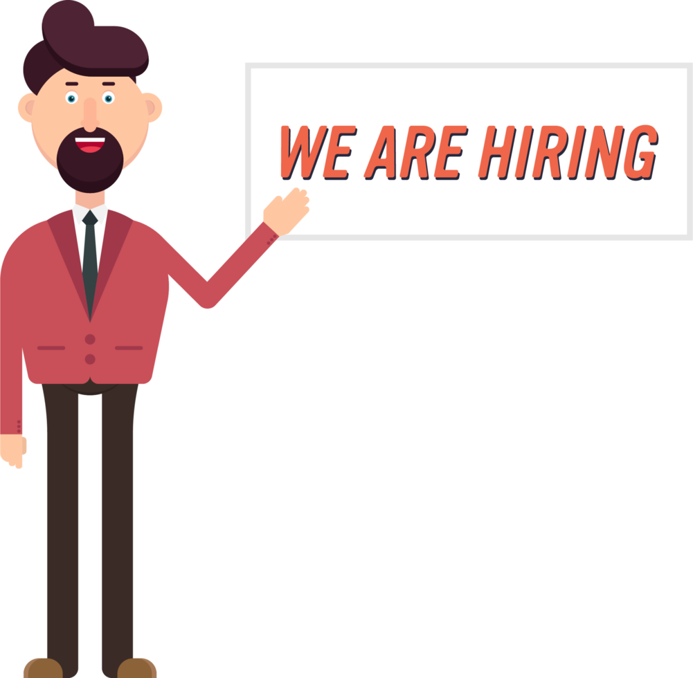 Happy businessman show a banner with hiring text png