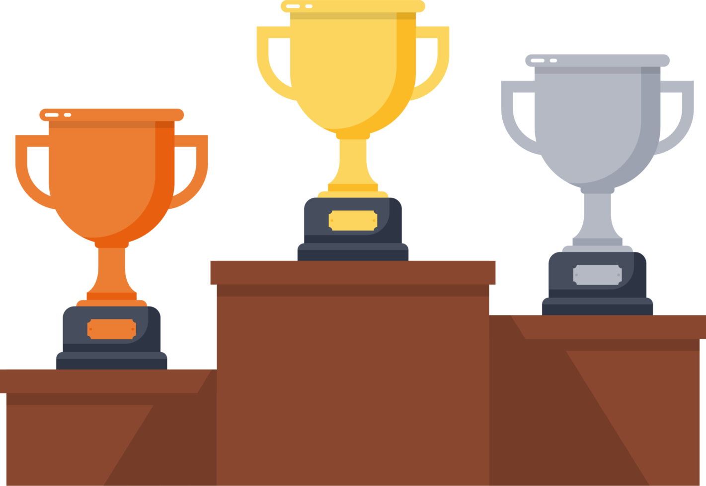 trophée d'or, d'argent et de bronze sur le podium des gagnants png