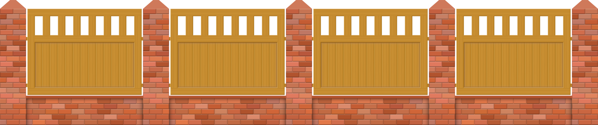 Brick and wood fence vector illustration isolated on white background png