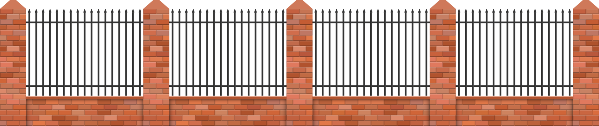 Brick fence with wooden gate vector illustration png