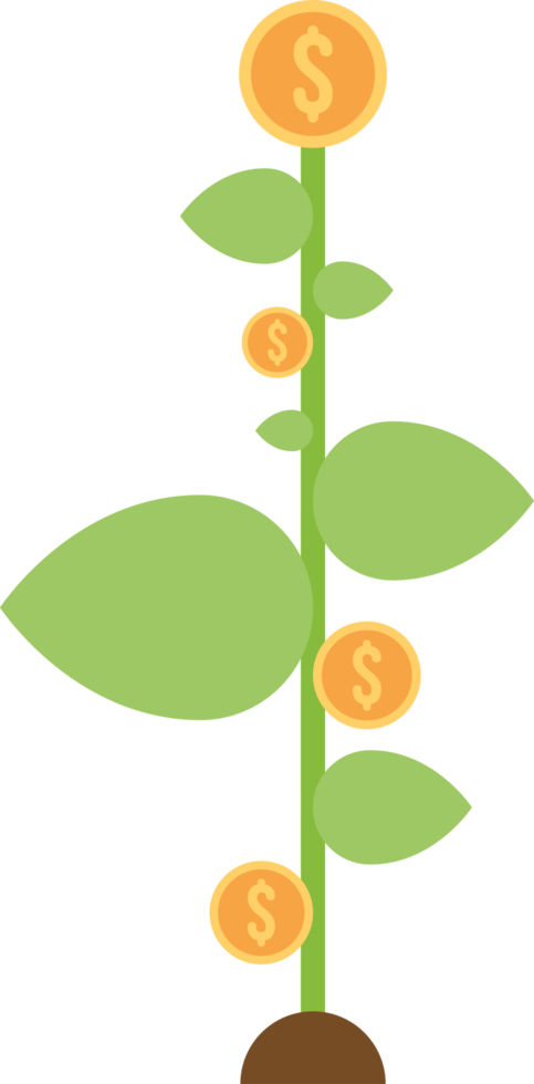 Growing plant with dollar coins vector illustration png