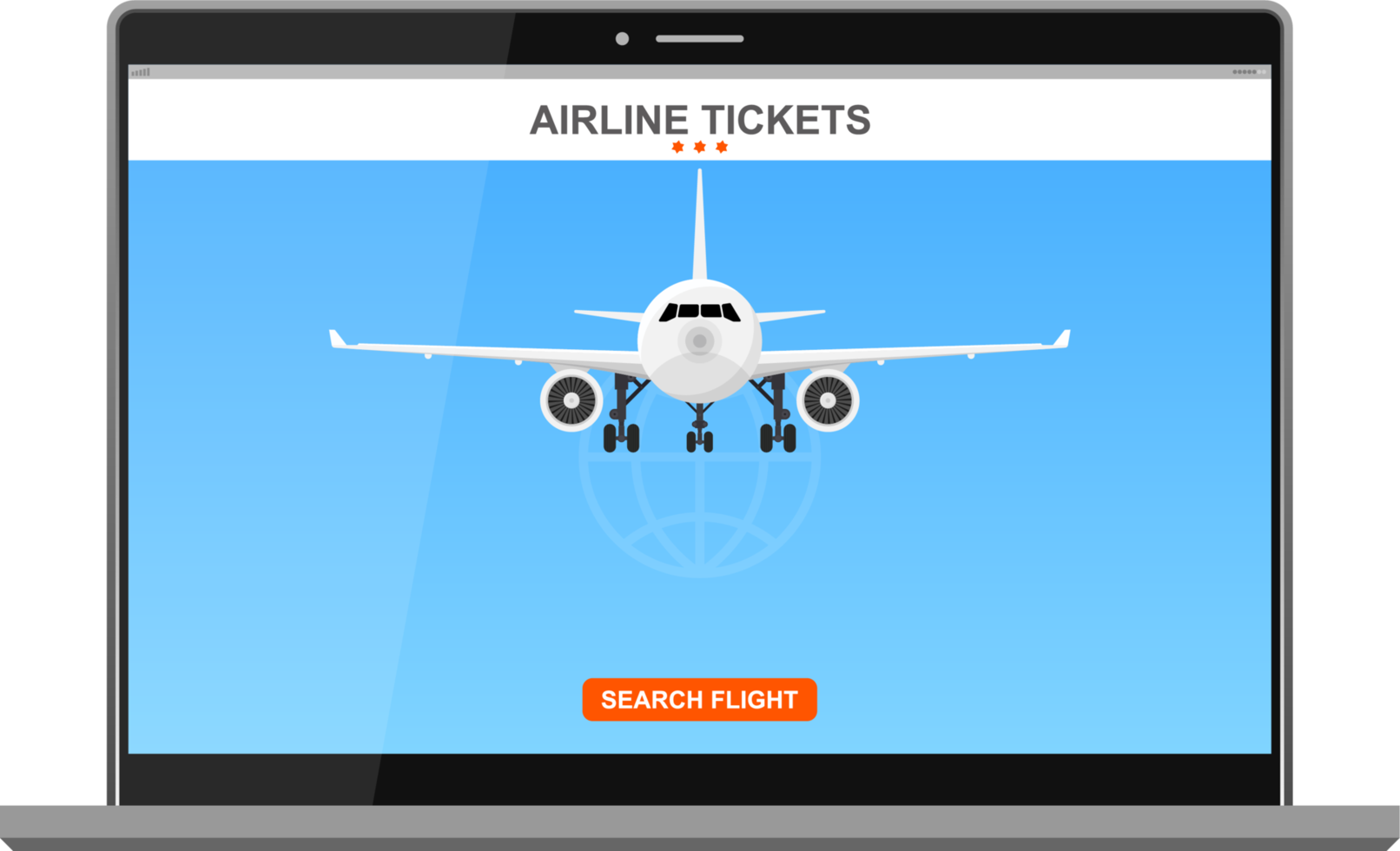 Online flight booking on screen vector illustration png