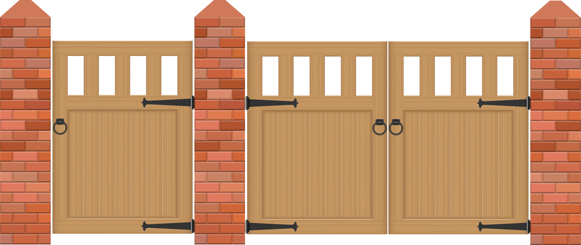 Brick fence with wooden gate vector illustration png