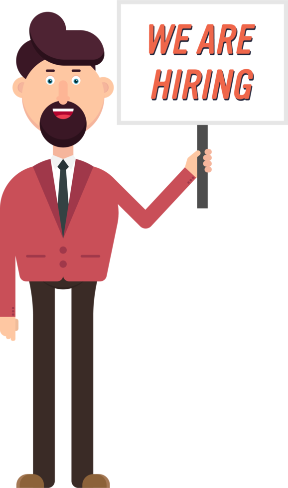 Happy businessman show a banner with hiring text png