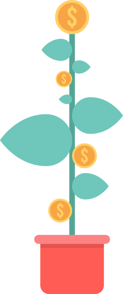 Potted plant with gold coins png