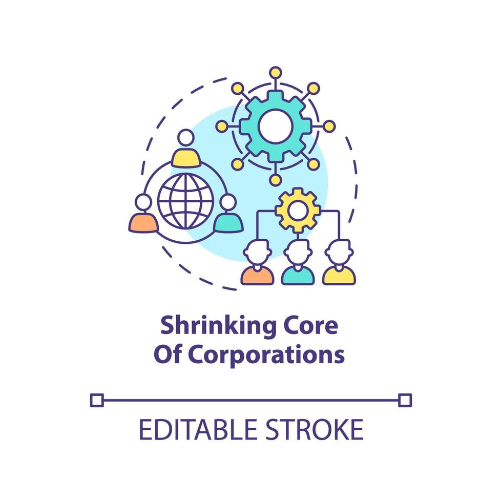 Shrinking core of corporations concept icon. Trends in enterprise abstract idea thin line illustration. Isolated outline drawing. Editable stroke vector