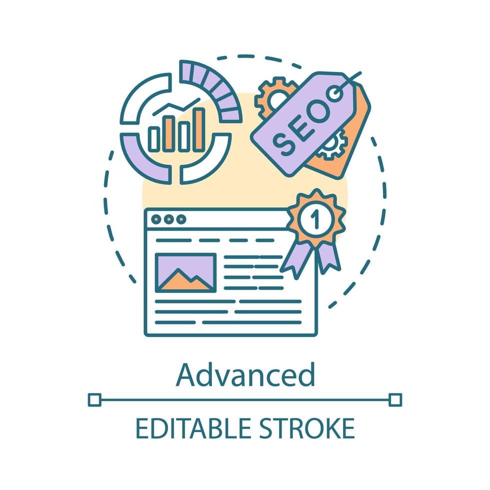 Advanced concept icon. SEO keyword tool subscription idea thin line illustration. Increasing visibility of website. Search engine optimization. Vector isolated outline drawing. Editable stroke