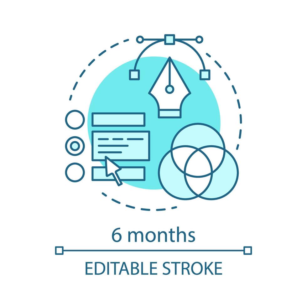 6 months concept icon. Photo editor subscription tariff idea thin line illustration. Computer graphics program. Color correction. Vector isolated outline drawing. Exposure setting. Editable stroke