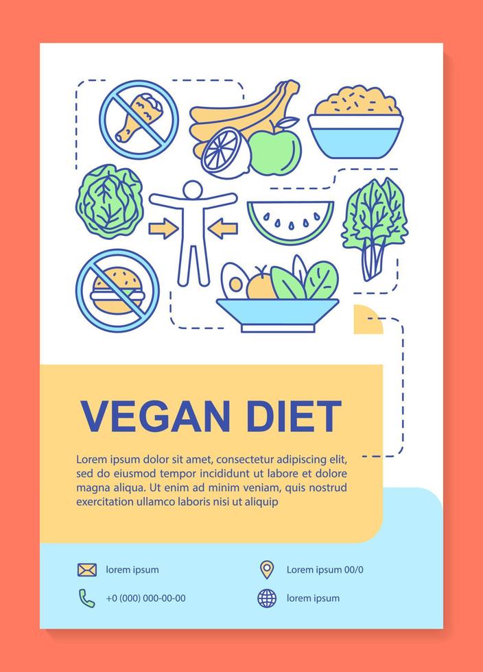 Nutrition plan brochure template layout. Vegan diet flyer, booklet, leaflet print design with linear illustrations. Organic food vector page layouts for magazines, annual reports, advertising posters