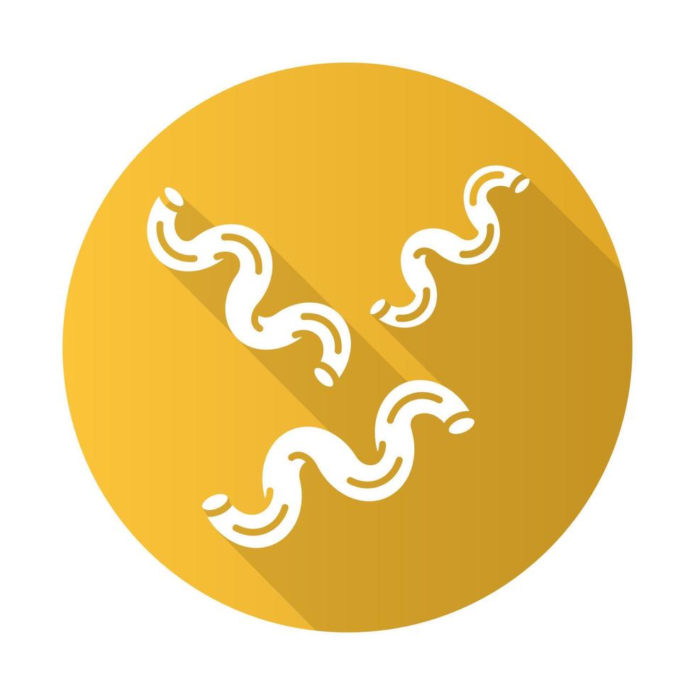 Cavatappi flat design long shadow glyph icon. Corkscrew-shaped pasta. Italian thick, hollow macaroni. Curly noodles. Mediterranean, Asian cuisine. Dough products. Vector silhouette illustration