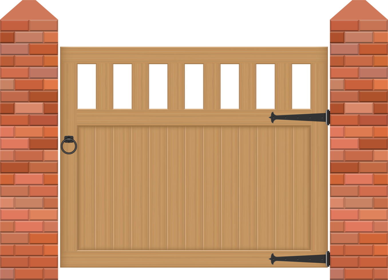 Brick fence with wooden gate vector illustration png