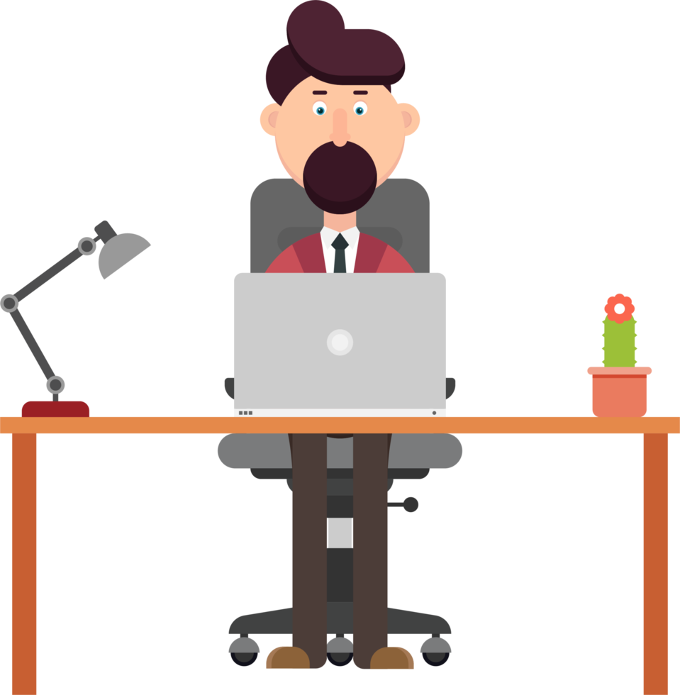 Businessman working at desk vector illustration in flat design png