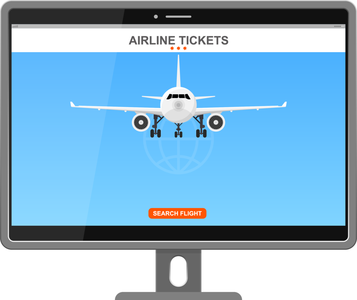reserva de voo on-line na ilustração vetorial de tela png