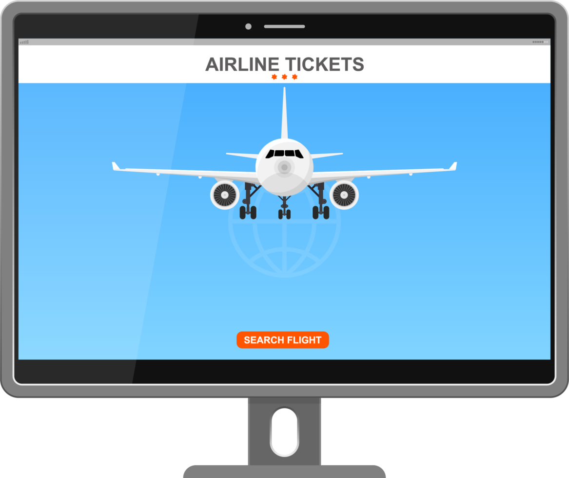 Online flight booking on screen vector illustration png