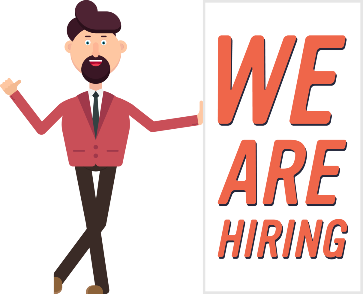 Happy businessman show a banner with hiring text png