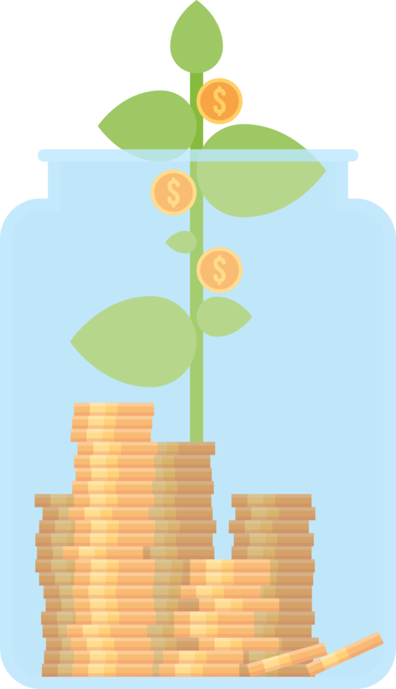 Money growing plant in the savings jar png