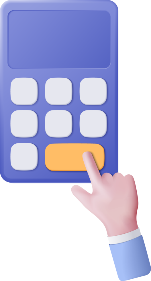 3d minimal calculator render concept of financial management. math device calculate isolated on pastel background. calculator holding hand for accounting finance with 3d vector render concept png