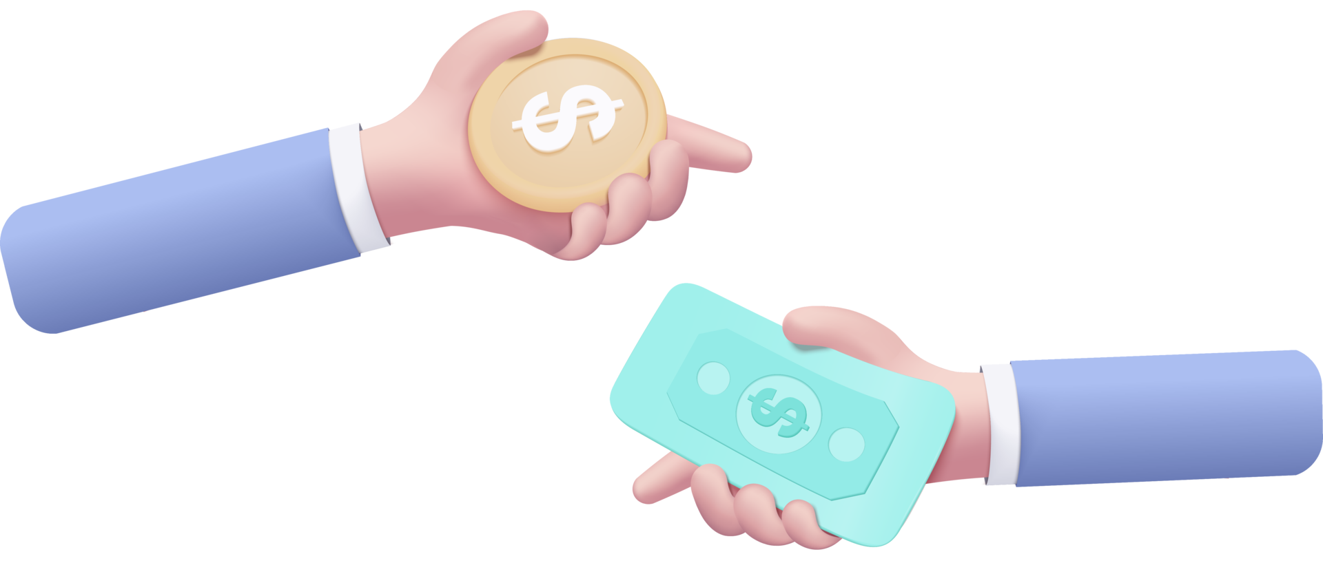 3D money coin hand holding transfer to banknote for online payment