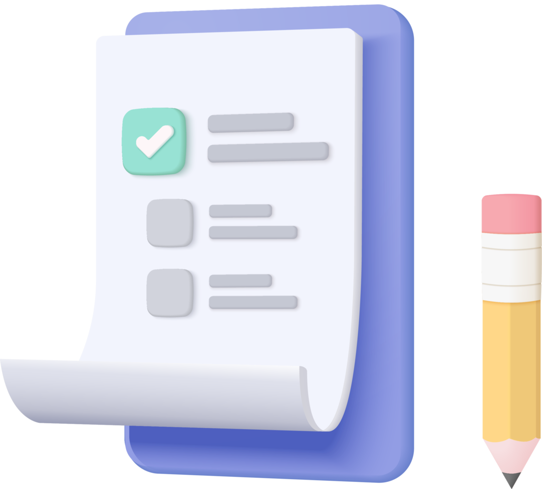gestión de tareas del portapapeles blanco lista de verificación de tareas pendientes, trabajo eficiente en el plan del proyecto, progreso rápido, concepto de nivelación, asignación y examen, icono de solución de productividad. renderizado 3d del portapapeles png