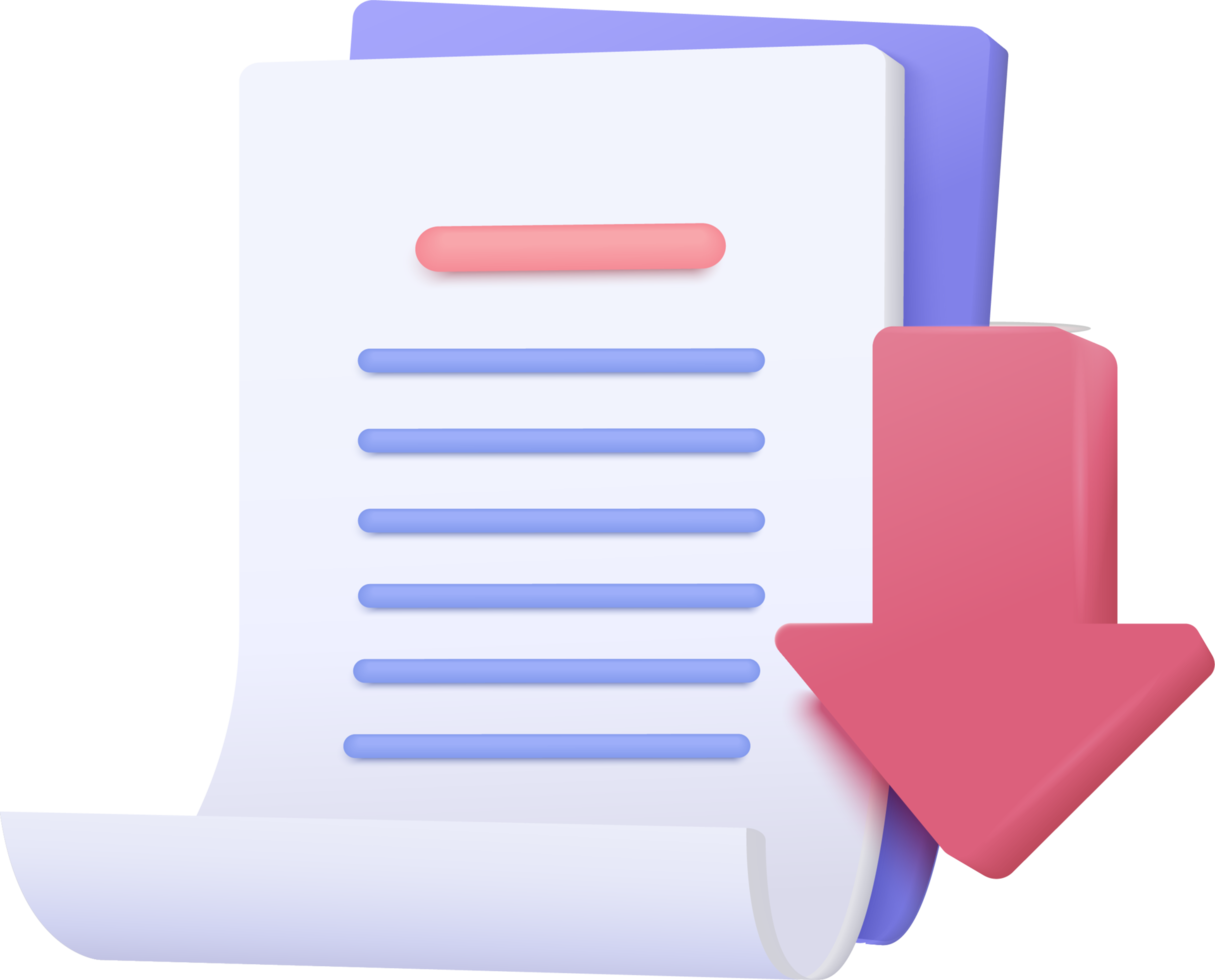 3d download document icon concept. 3d white clipboard task management todo check list. Reading mark symbol on website. download content for note book. 3d render isolated on background png