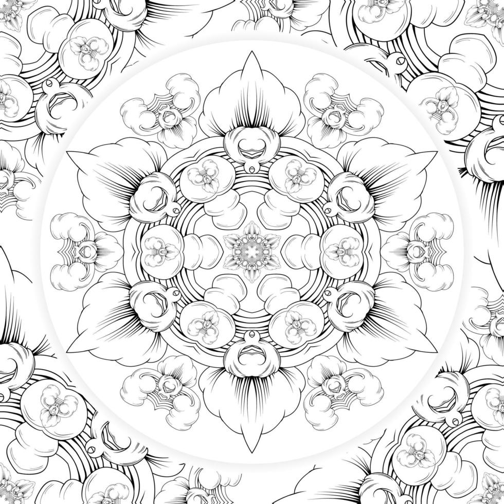 Mandala Coloring page, Antistress colouring page for adults, Mandala Outline drawing Vector illustration