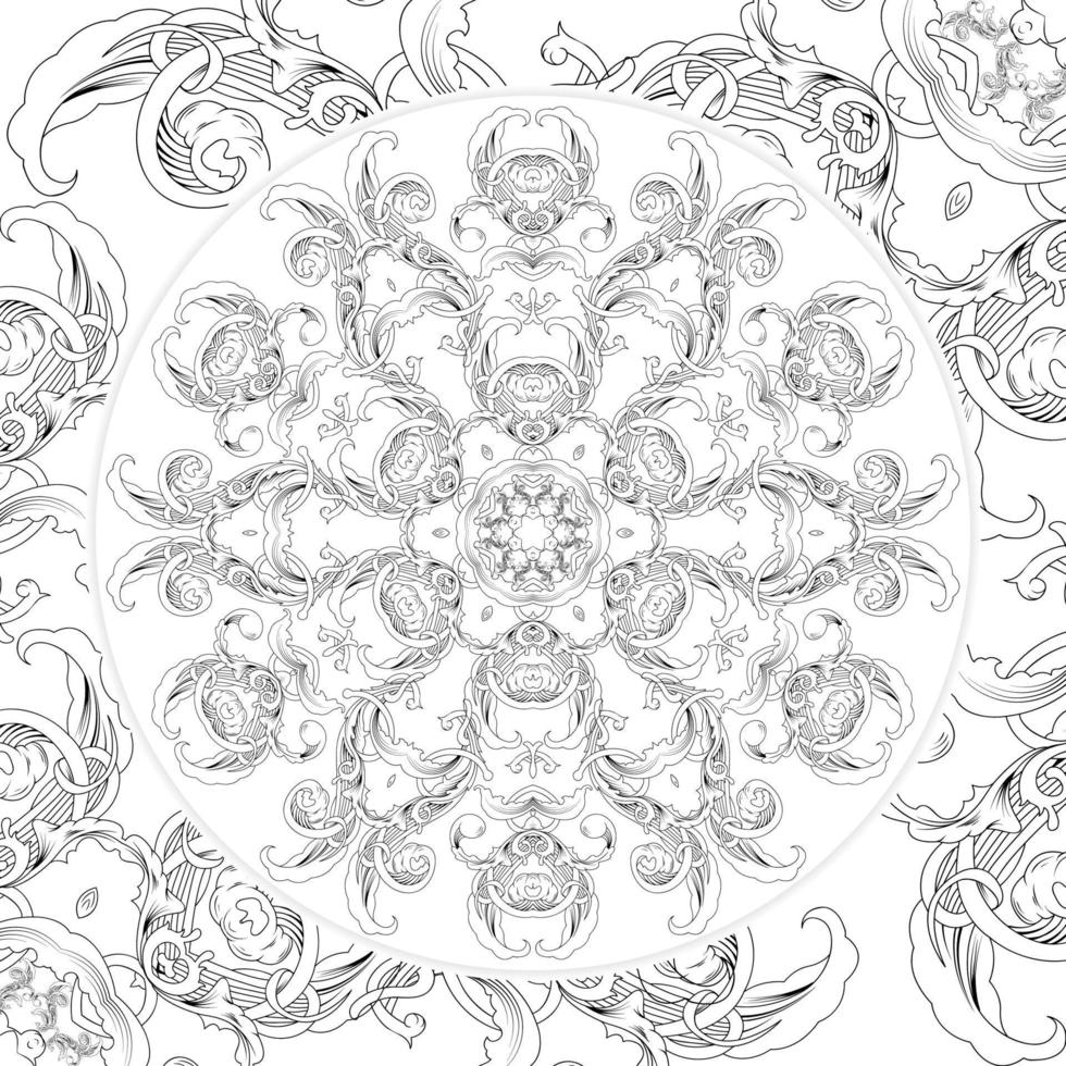 Mandala Coloring Pages, Indian antistress medallion, Abstract flower henna design, yoga symbol outline Vector illustration