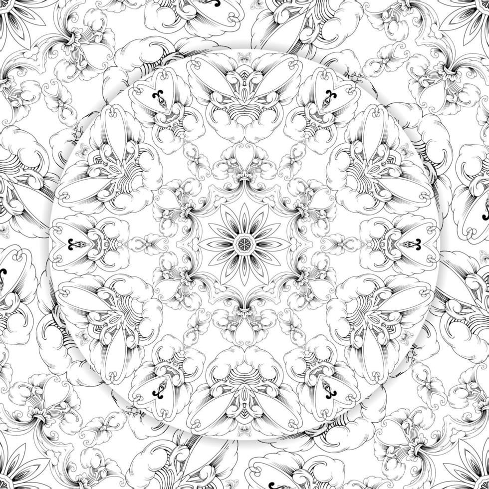Art for adult Mandala coloring page with abstract pattern, Floral mandala line art vector illustration isolated on white background