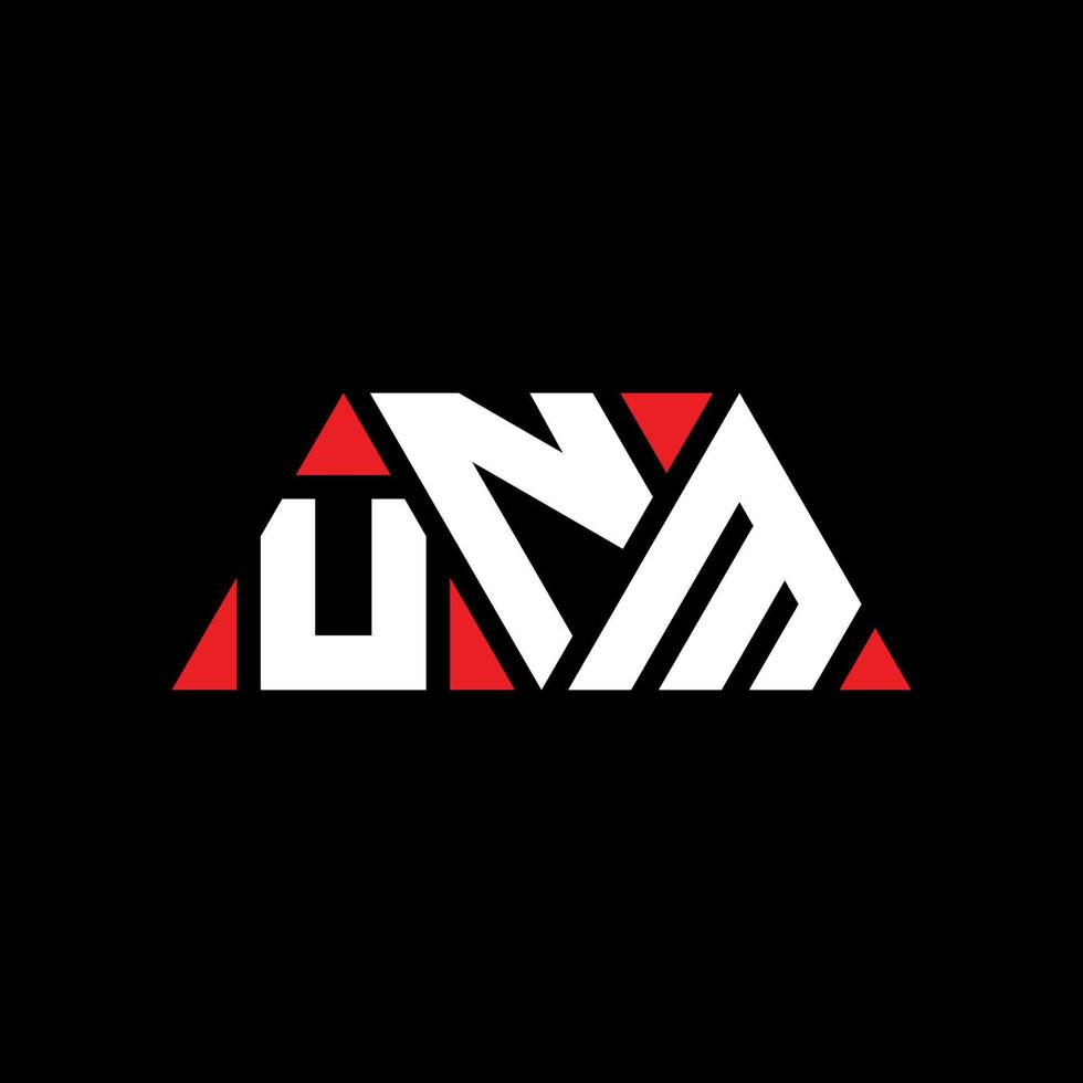 diseño de logotipo de letra triangular unm con forma de triángulo. monograma de diseño de logotipo de triángulo unm. plantilla de logotipo de vector de triángulo unm con color rojo. logotipo triangular unm logotipo simple, elegante y lujoso. unm