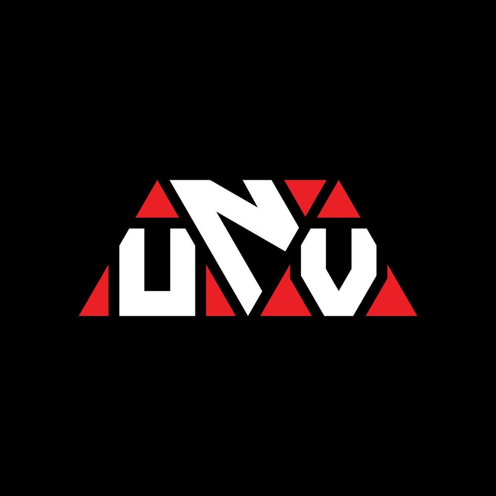 UNV triangle letter logo design with triangle shape. UNV triangle logo design monogram. UNV triangle vector logo template with red color. UNV triangular logo Simple, Elegant, and Luxurious Logo. UNV