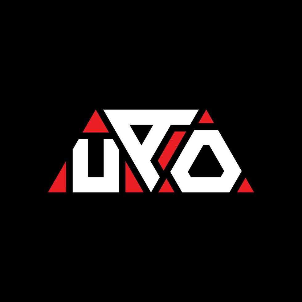 UAO triangle letter logo design with triangle shape. UAO triangle logo design monogram. UAO triangle vector logo template with red color. UAO triangular logo Simple, Elegant, and Luxurious Logo. UAO