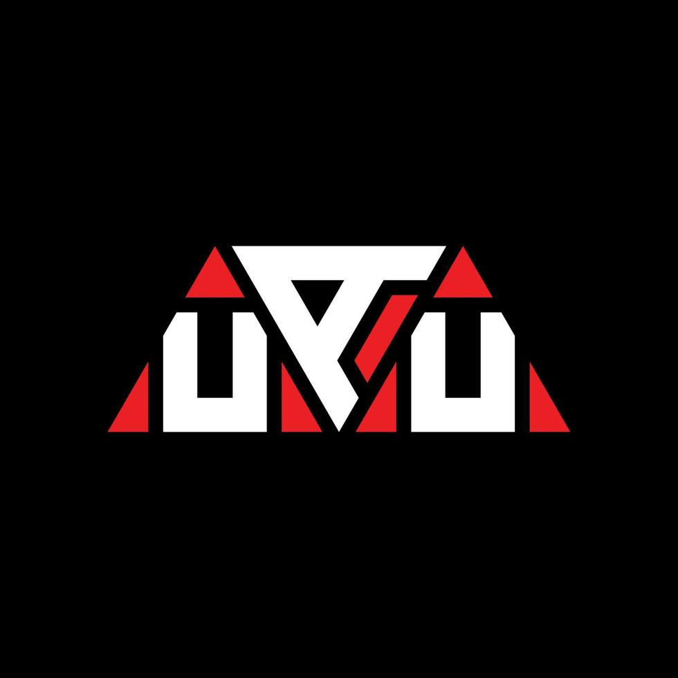 UAU triangle letter logo design with triangle shape. UAU triangle logo design monogram. UAU triangle vector logo template with red color. UAU triangular logo Simple, Elegant, and Luxurious Logo. UAU