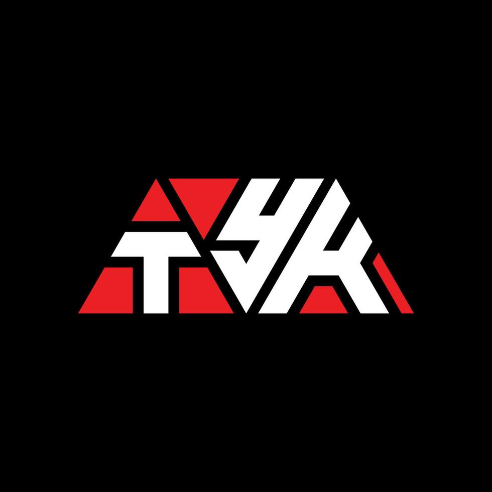 TYK triangle letter logo design with triangle shape. TYK triangle logo design monogram. TYK triangle vector logo template with red color. TYK triangular logo Simple, Elegant, and Luxurious Logo. TYK