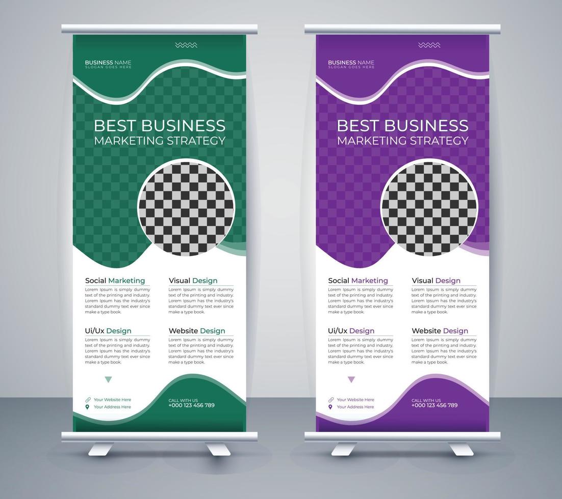 Corporate Business Roll up banner stand template design. Abstract organic banner design Vector illustration template set.